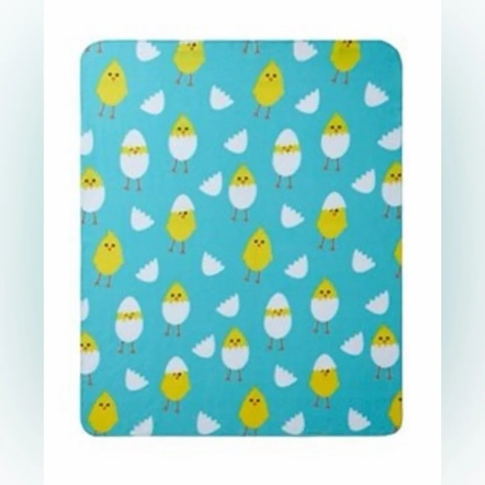 Easter Baby Chick Fleece Throw Blanket Turquoise Soft Cozy Spring Decor 50x60